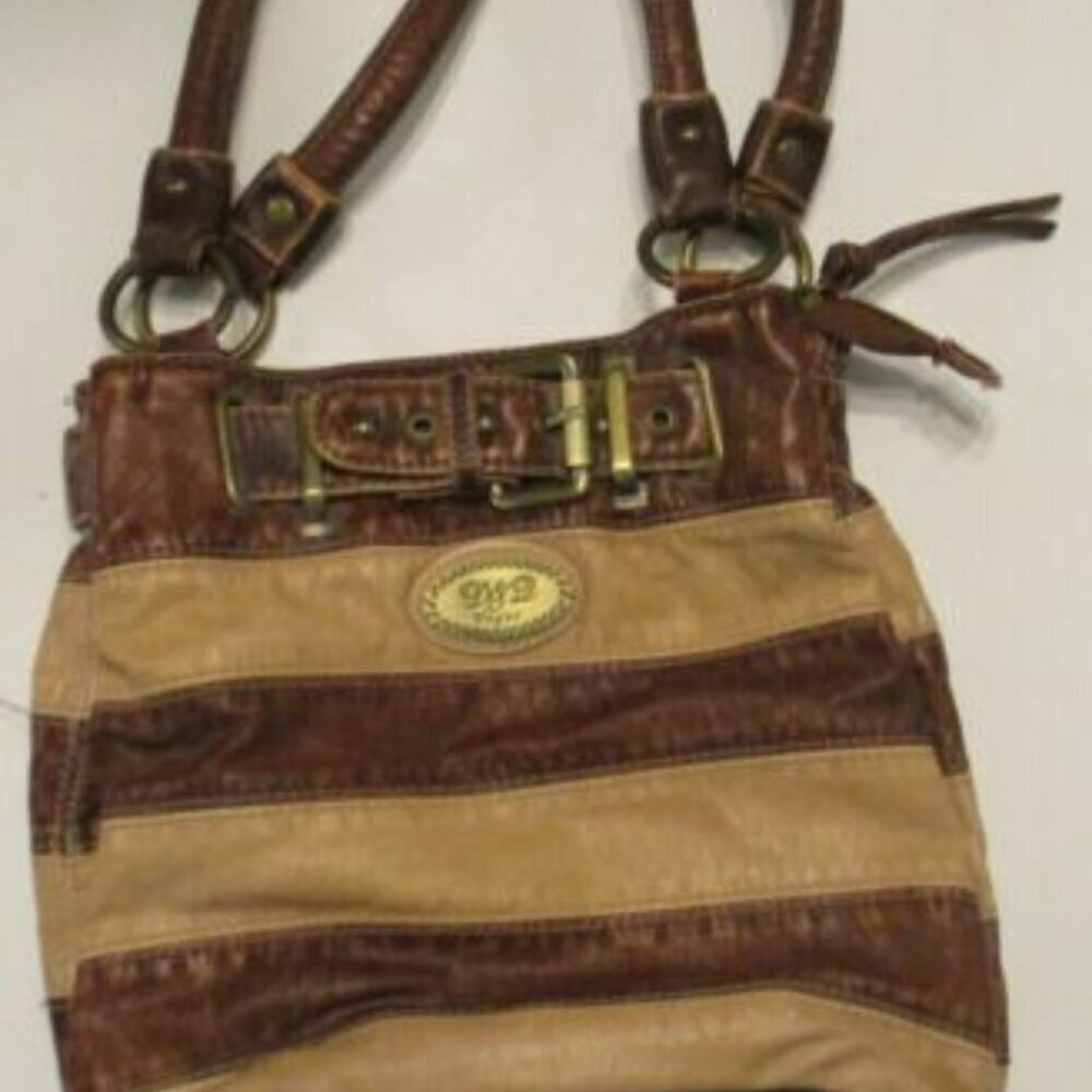 Striped Two-Tone Brown Shoulder Bag